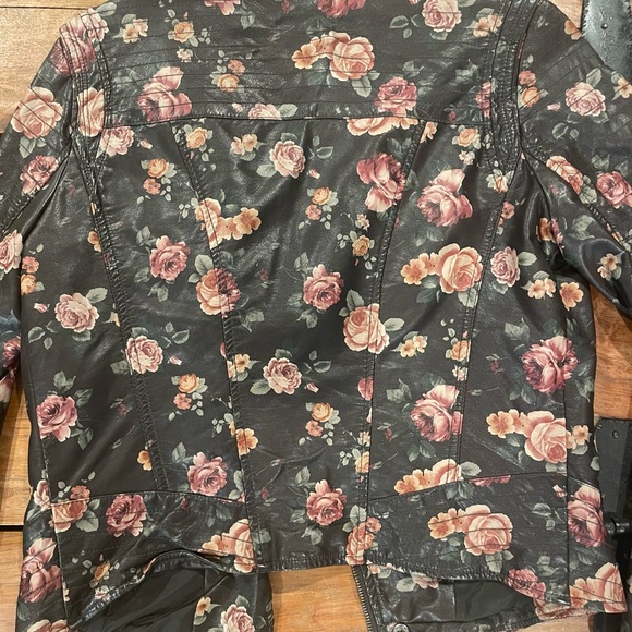 Women’s JouJou Brown Leather Jacket with Floral Print Size Medium - Picture 5 of 9